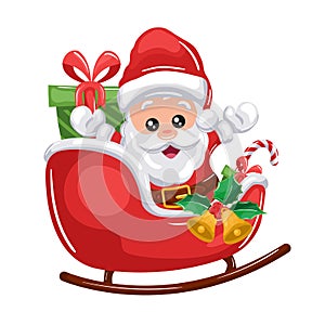 Tender Santa Claus in his sleigh delivering gifts for Merry Christmas card