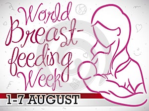 Tender Silhouette of Mom Breastfeeding during World Breastfeeding Week, Vector Illustration