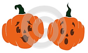 Tender and Surprised Pumpkins in Flat Style, Vector Illustration