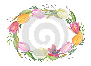Tender watercolor spring floral wreath.