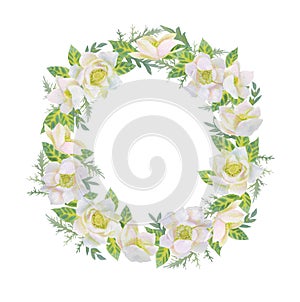 Tender watercolor spring floral wreath.