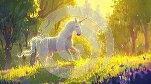 A tenderhearted unicorn prancing through a meadow spreading joy and hope