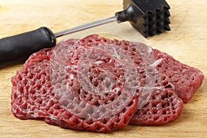 Tenderized raw minute steaks