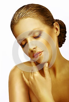 Tenderness. Dreamy Sophisticated Woman with Closed Eyes in Reverie