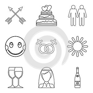 Tenderness icons set, outline style