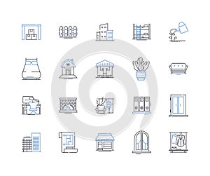 Tenement and housing line icons collection. Shelter, Residence, Apartment, Building, Dwelling, Slums, Ghetto vector and