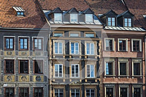 Tenements facades on Old Town Square historic district, Warsaw