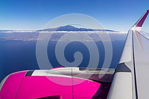 Tenerife - Panoramic airplane view on the volcano mountain peak Pico del Teide on Ternerife, Spain, Europe