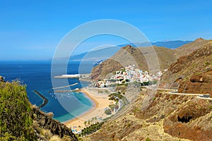 Tenerife panoramic view of San Andres village and Las Teresitas Beach, Canary Islands, Spain