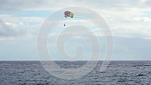 Tenerife, Spain - 29. July 2023: Boats and other vehicles doing watersports on the blue atlantic ocean