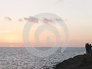 Tenerife volcano silhouette on the sea.