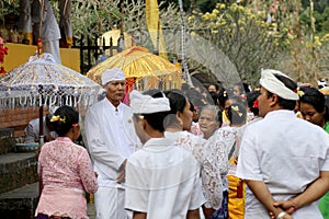 Villagers mingle ahead of the annual Perang Pandan festival in the Balinese village of