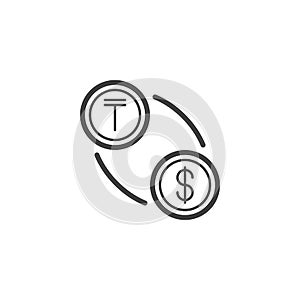 Tenge and dollar exchange line icon