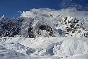 Tengri Tag ridge and South Inylchek Glacier on Tien Shan.