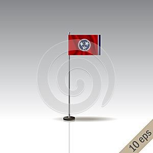 Tennesee vector flag template. Waving Tennesee flag on a metallic pole, isolated on a gray background.