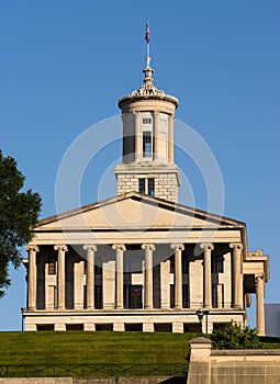 The Tennessee Capitol Building Stands In Nashville Under Blue Skies