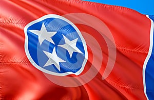 Tennessee flag. 3D Waving USA state flag design. The national US symbol of Tennessee state, 3D rendering. National colors and