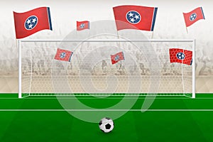 Tennessee football team fans with flags of Tennessee cheering on stadium, penalty kick concept in a soccer match