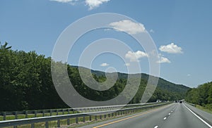 Tennessee Highway 40 West, beautiful scenic day with blue skies, mountains