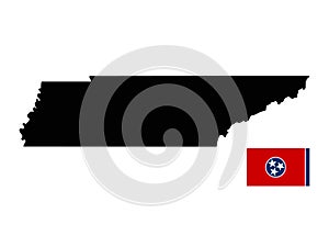 Tennessee map and flag - state located in the southeastern region of the United States