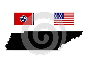 Tennessee map and flag with USA flag - state located in the southeastern region of the United States