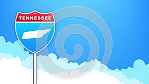 Tennessee map on road sign. Welcome to State of Louisiana. Motion graphics.