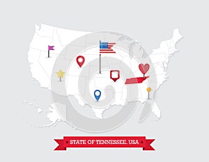 Tennessee State map highlighted on USA map