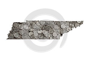 Tennessee State Map Outline and Pile of Nickels, Money Concept