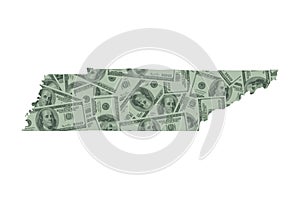 Tennessee State Map Outline and United States Money Concept, Hundred Dollar Bills