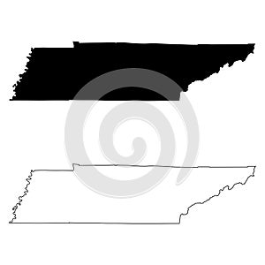 Tennessee TN state Map USA. Black silhouette and outline isolated maps on a white background. EPS Vector photo