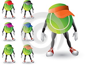 Tennis ball cartoon characters with visors