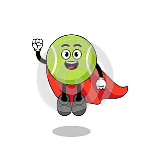 tennis ball cartoon with flying superhero