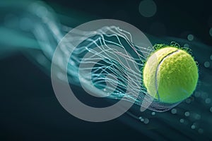 Tennis Ball Caught in Tennis Court Net, A graphical representation showcasing the trajectory of a tennis ball in motion, AI