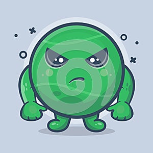 Tennis ball character mascot with angry expression isolated cartoon in flat style design