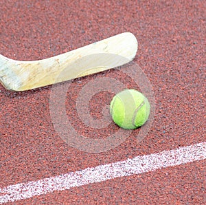 Tennis ball on the court.