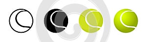 Tennis ball in different designs. Tennis ball. Sport concept. Vector illustration