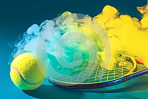 Tennis ball emits colorful smoke, symbolizing creativity and athleticism