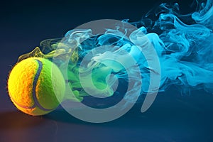 Tennis ball emits colorful smoke, symbolizing creativity and athleticism