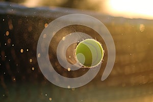 A tennis ball hitting a tennis court net