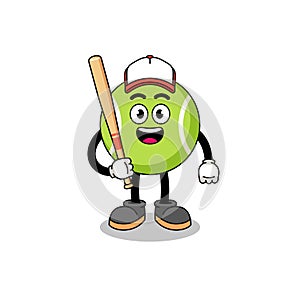 tennis ball mascot cartoon as a baseball player