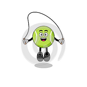 tennis ball mascot cartoon is playing skipping rope