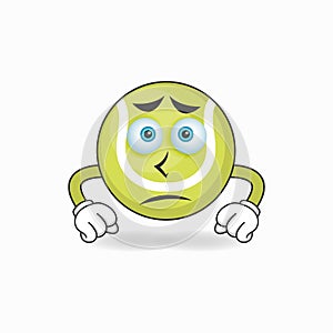 Tennis ball mascot character with sad expression. vector illustration