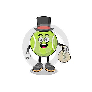 tennis ball mascot illustration rich man holding a money sack