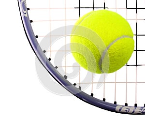 Tennis Ball and Racket isolated on white background.