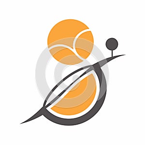 Tennis ball and racket placed on a plain white surface, A minimalist logo of a tennis racket and ball in perfect balance
