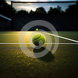 tennis ball stopped on the playing court , generated by AI