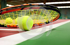 Tennis ball on a tennis court