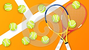 Tennis ball with Tennis racket in  the  tennis court , Simple flat design style , illustration Vector EPS 10, can use for tennis C