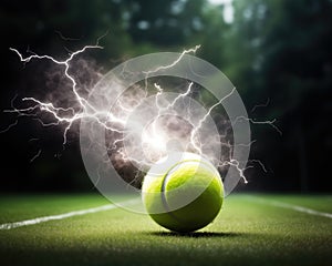 A tennis ball traveling at a very fast speed and leaving a trail of sparks