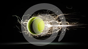 A tennis ball traveling at a very fast speed and leaving a trail of sparks